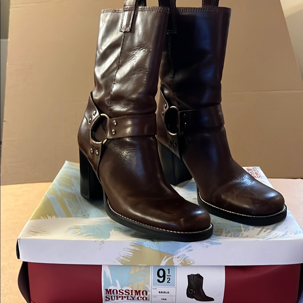 Mossimo Supply Co. Brown Heeled Boots with Western Flair